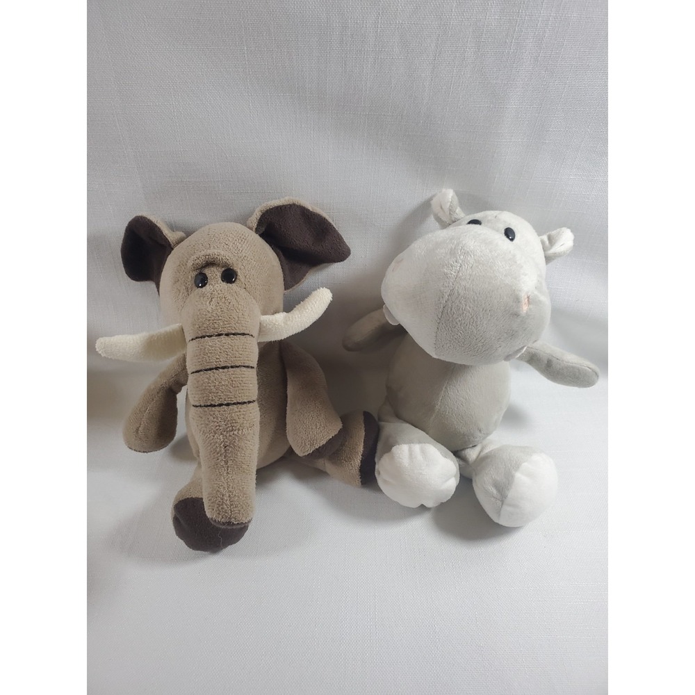 Stuffed Animal Lot Elephant Hippo Plush Toys Gray Tan Safari Jungle Soft